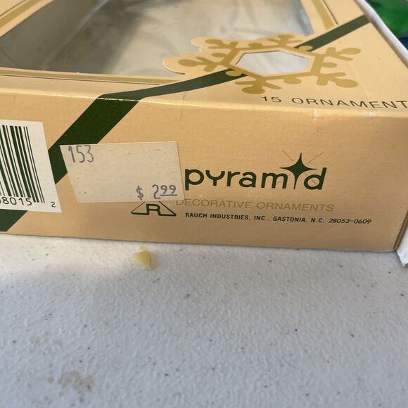 Vintage Pyramid Christmas Ornaments One Box of 15 Blue Green Glass Bulbs 2” - Picture 7 of 10